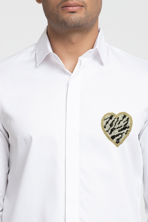 Cardia — White Heart Embroidered Giza Cotton Shirt
