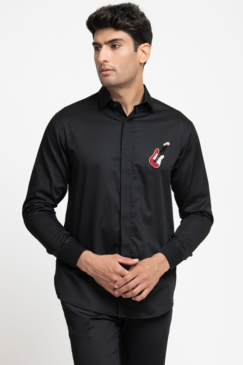 Melodorn — White Guitar Hand Embroidered Giza Cotton Shirt