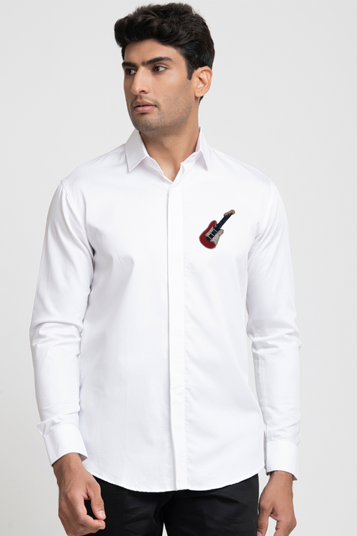 Riff — White Guitar Hand Embroidered Giza Cotton Shirt