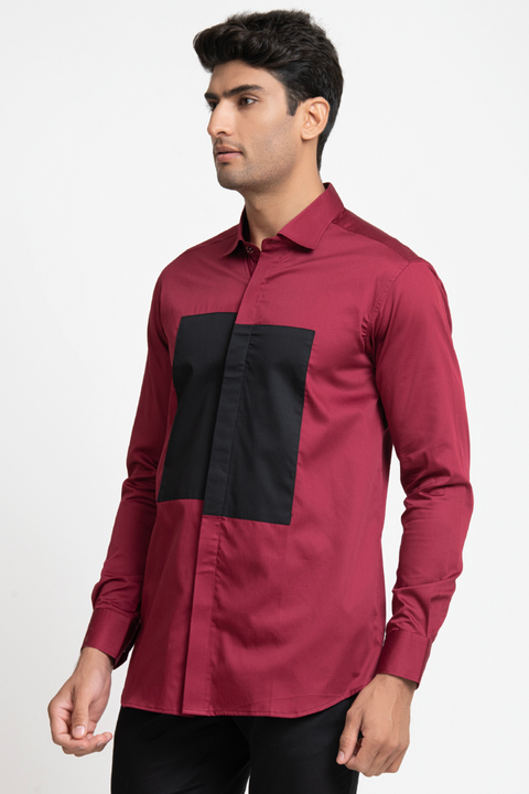 Marior — Black & Red Pattern Giza Cotton Shirt