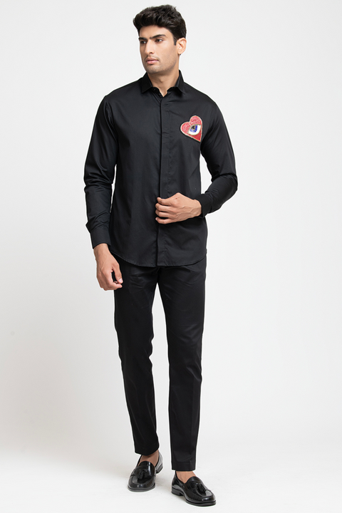 Amor — Black Hand Embroidered Giza Cotton Shirt