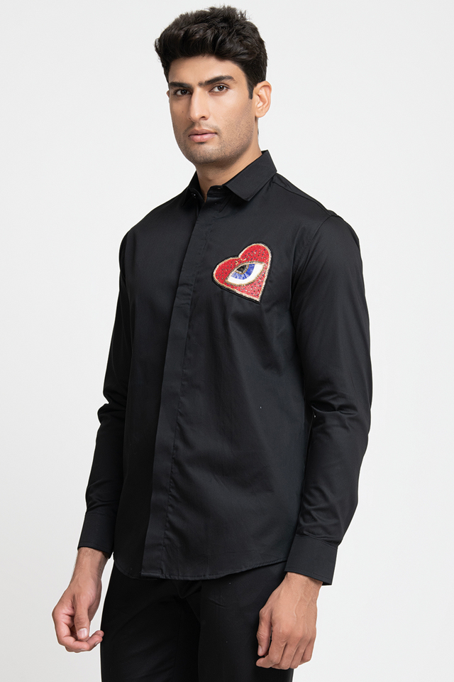 Amor — Black Hand Embroidered Giza Cotton Shirt