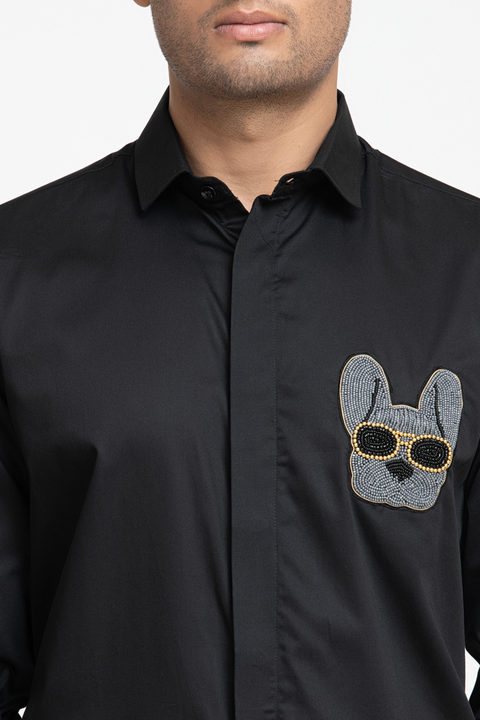 Rover — Black Hand Embroidered Giza Cotton Shirt