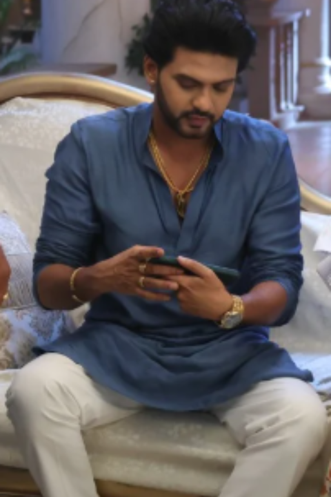Steel Saffron — Navy Blue Cotton Silk Kurta
