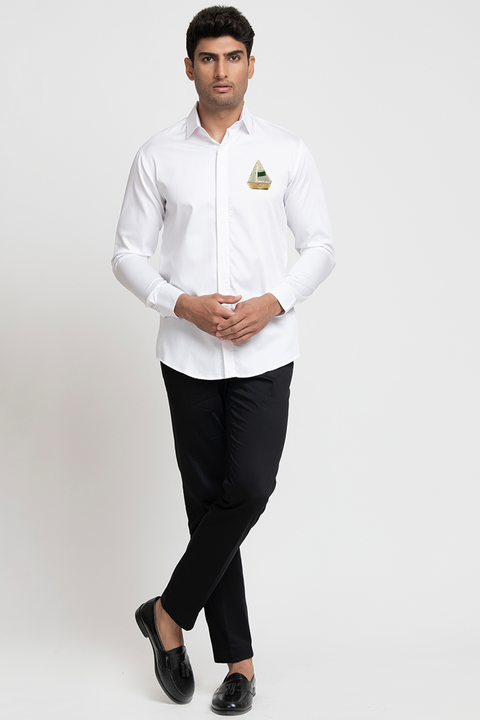 Canoe — White Hand Embroidered Giza Cotton Shirt