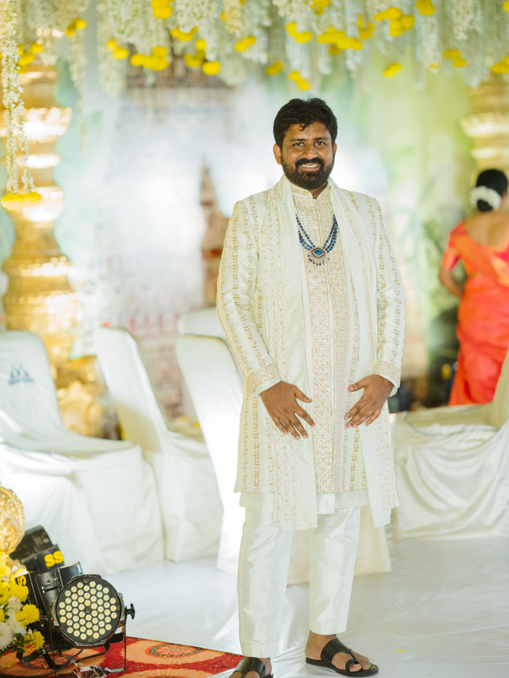 Ivory Imperial Heritage — Ivory Hand Embroidered Dupion Silk Sherwani