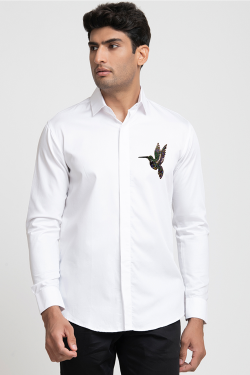 Glide — White Pearl Embroidered Giza Cotton Shirt