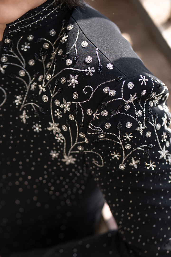 Stardust — Black Crystal Embroidered Armani Fabric Bling Blazer