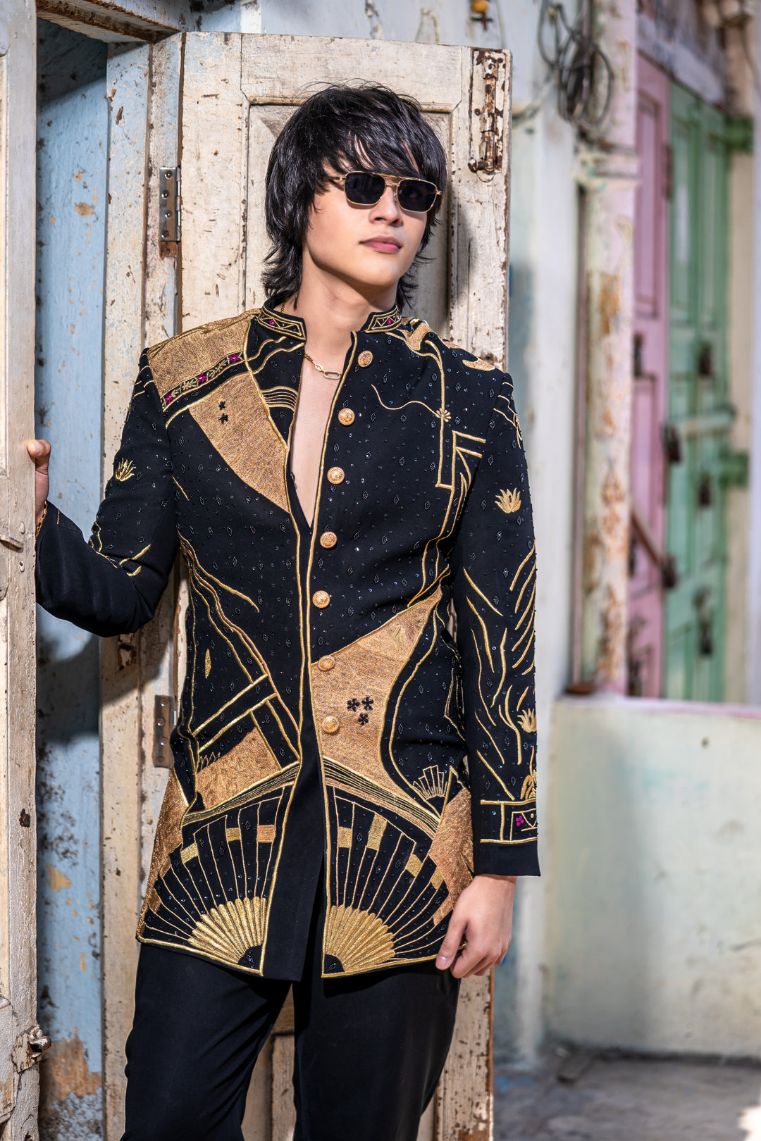 Raahi — Black Hand Embroidered British Fabric Indo-Western