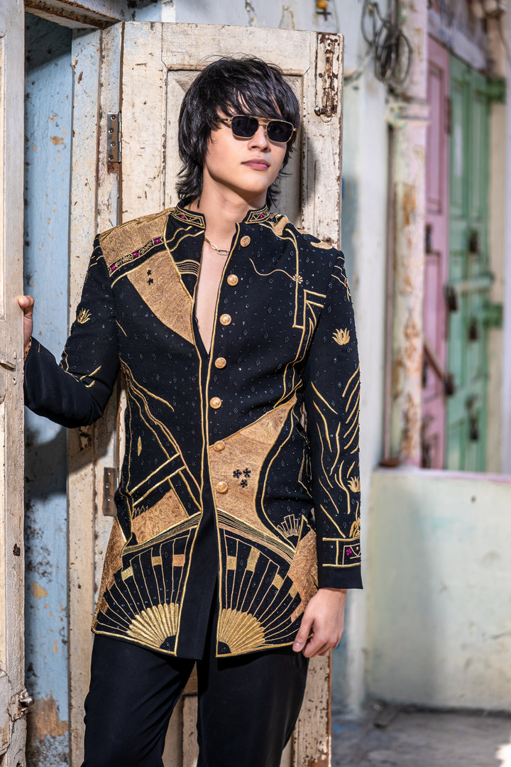 Raahi — Black Hand Embroidered British Fabric Indo-Western