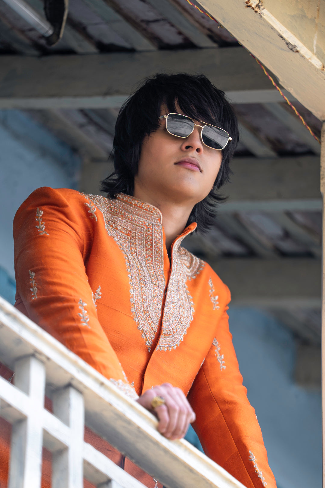 Zafran — Saffron Hand Embroidered Raw Silk Sherwani Set