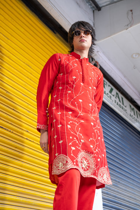 Gulmohar — Raw Silk Embroidered Kurta