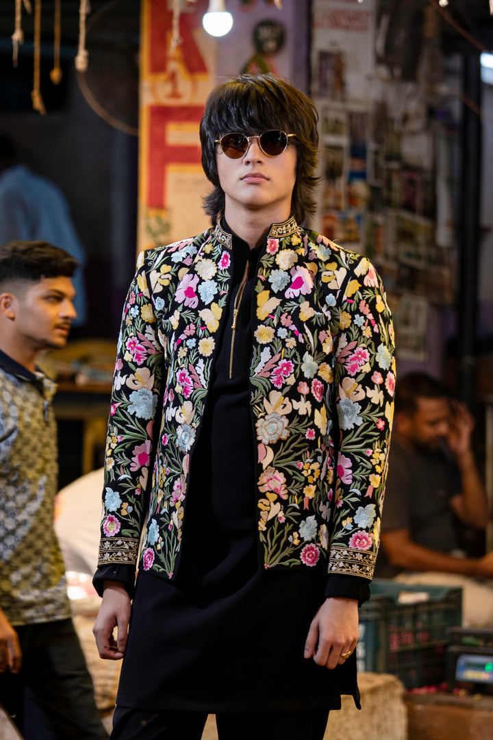 Florenza — Black Embroidered Armani Fabric Bandhgala