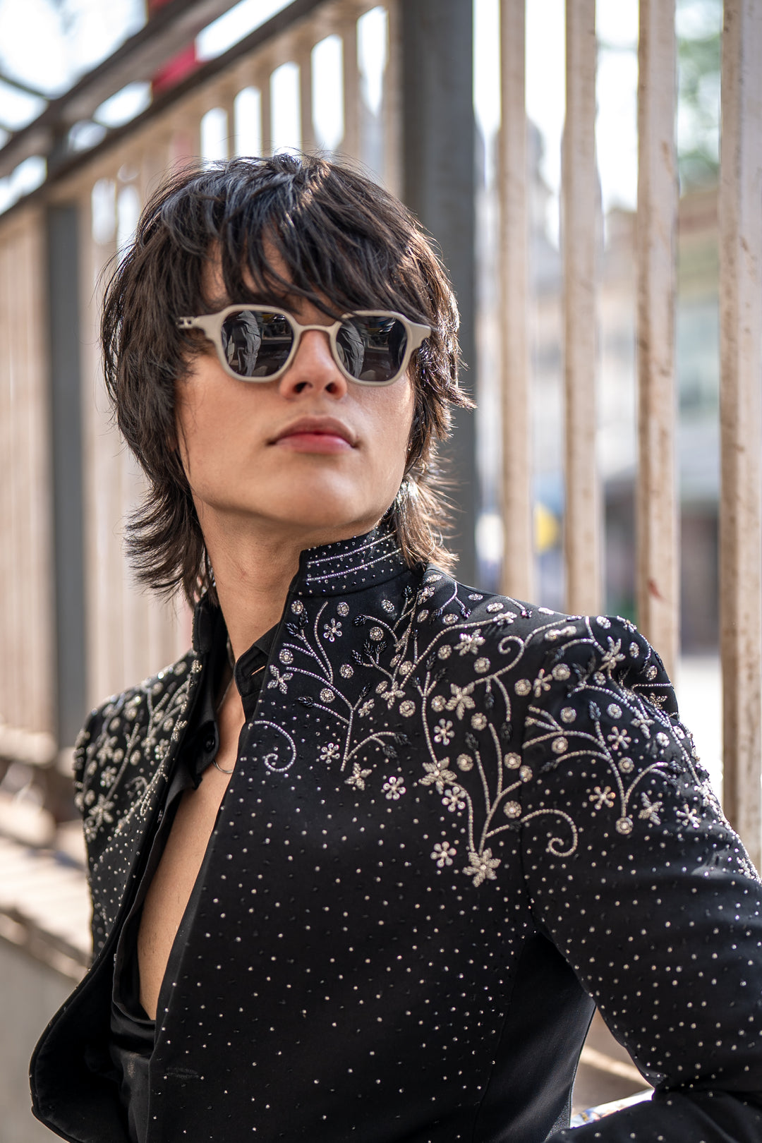 Stardust — Black Crystal Embroidered Armani Fabric Bling Blazer