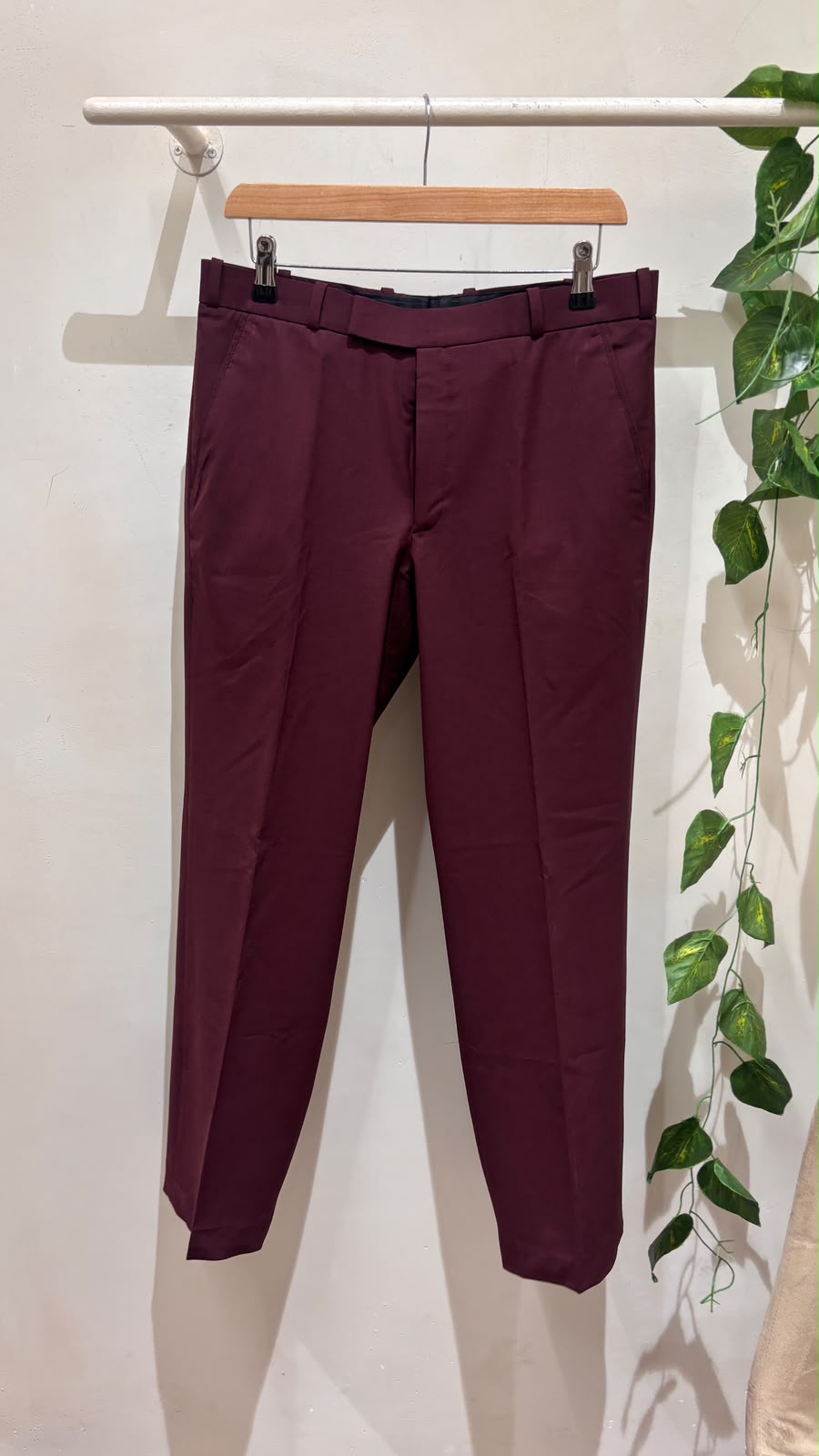 Rubens — Burgundy Full Belt 4-Way Stretch Trouser