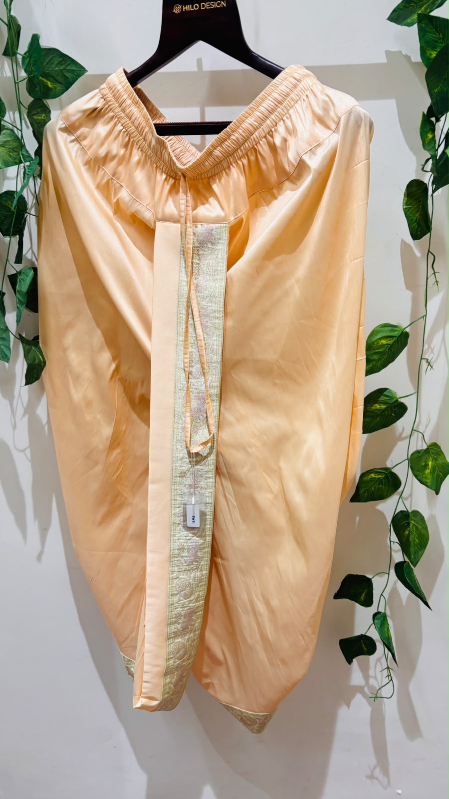 Srihari — Beige Peach Sri Vari Namam Hand Embroidered Semi Pattu Silk Kurta &amp; Dhoti Set