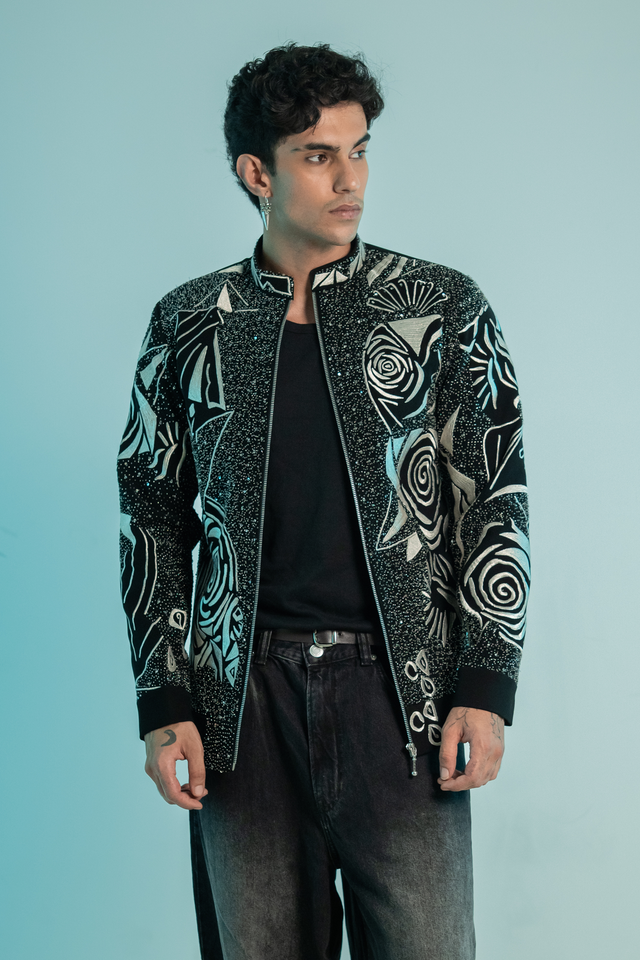 Aster — Black Thread Embroidered Armani Fabric Shacket