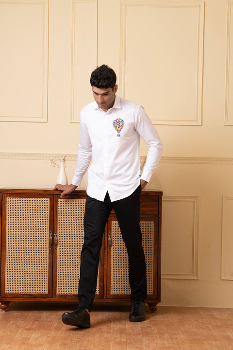 Elevibrant — White Thread Embroidered Giza Cotton Shirt