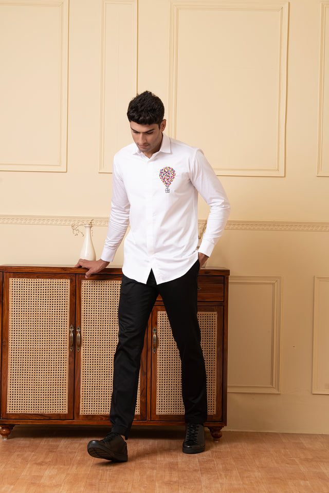 Elevibrant — White Thread Embroidered Giza Cotton Shirt