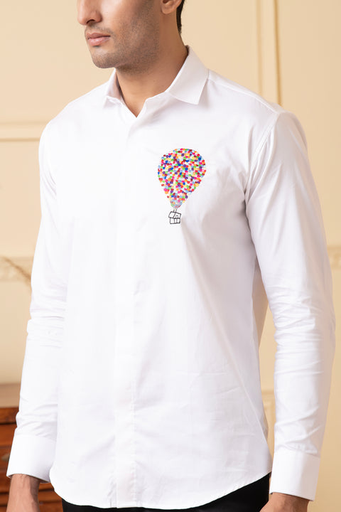 Elevibrant — White Thread Embroidered Giza Cotton Shirt