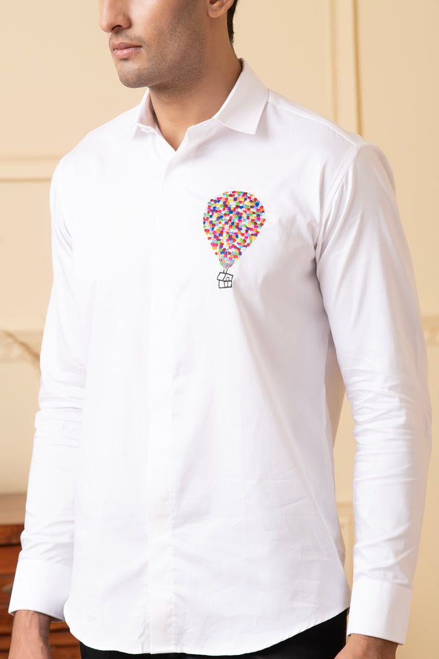 Elevibrant — White Thread Embroidered Giza Cotton Shirt