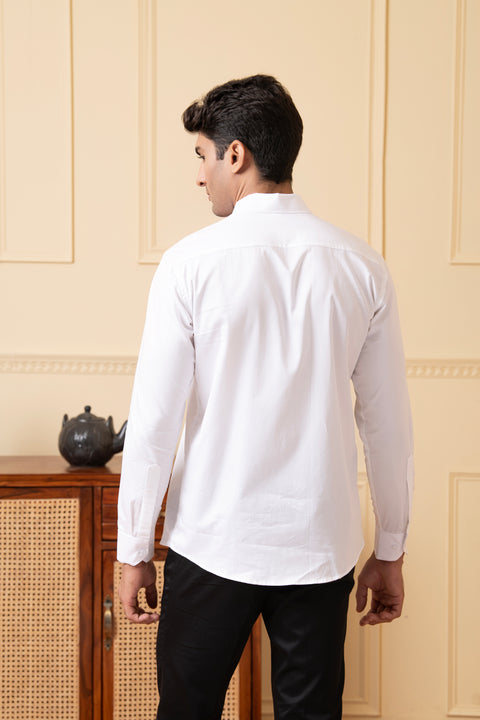 Elevibrant — White Thread Embroidered Giza Cotton Shirt