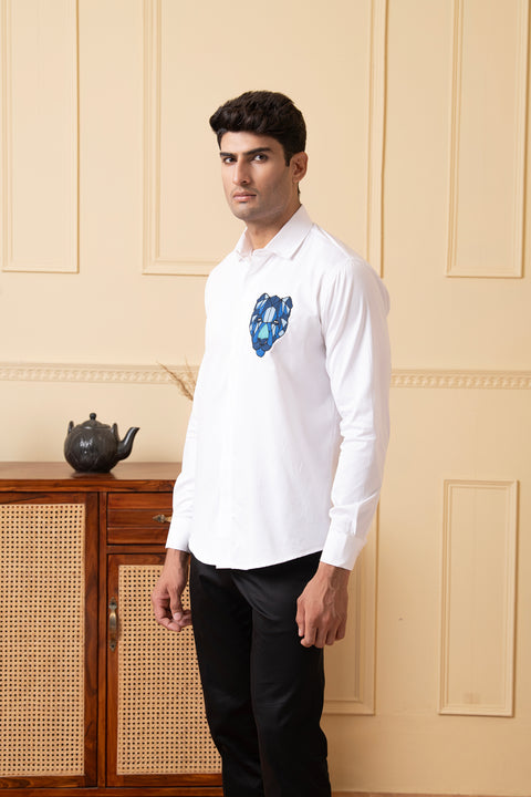 Fierce — White Thread Embroidered Giza Cotton Shirt