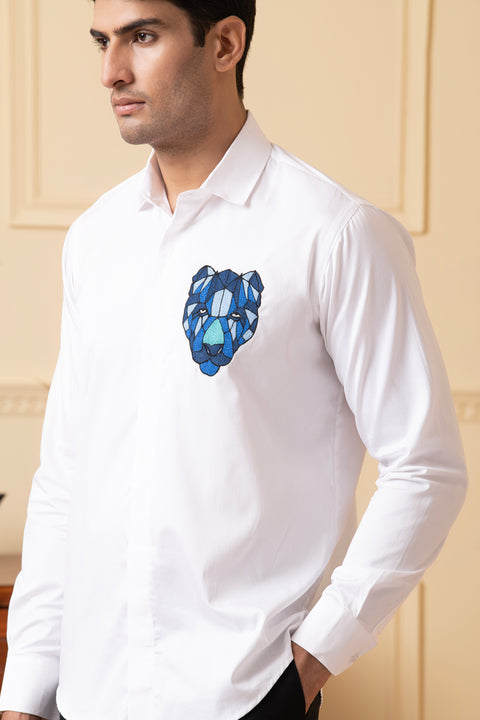 Fierce — White Thread Embroidered Giza Cotton Shirt