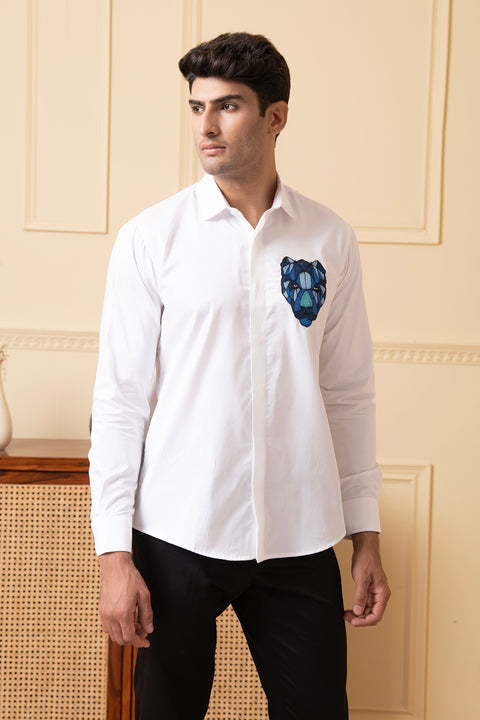 Fierce — White Thread Embroidered Giza Cotton Shirt