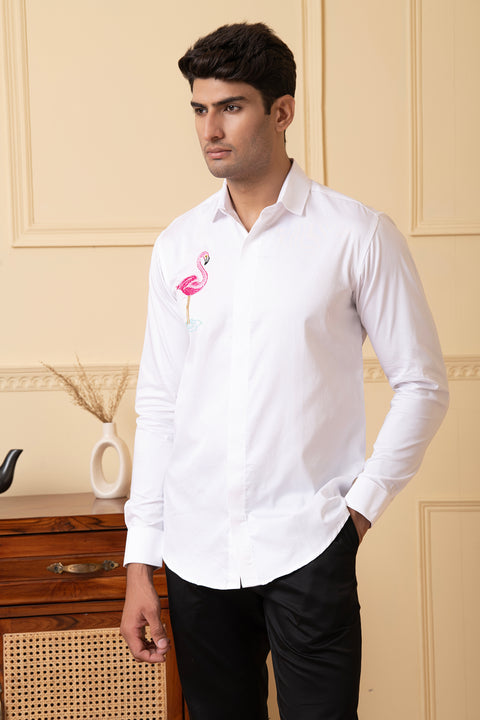 Swanique — White Machine Embroidered Giza Cotton Shirt