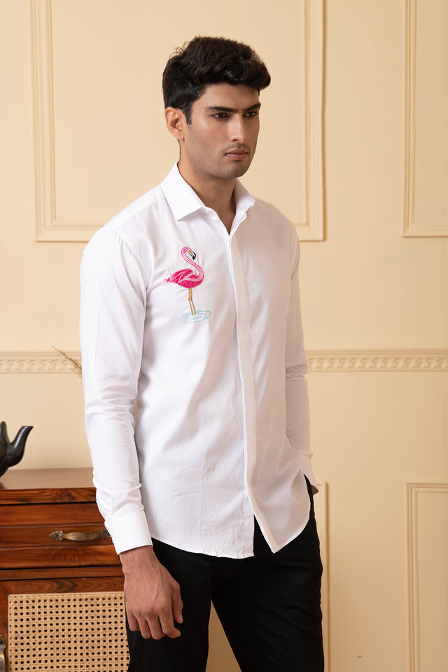 Swanique — White Machine Embroidered Giza Cotton Shirt