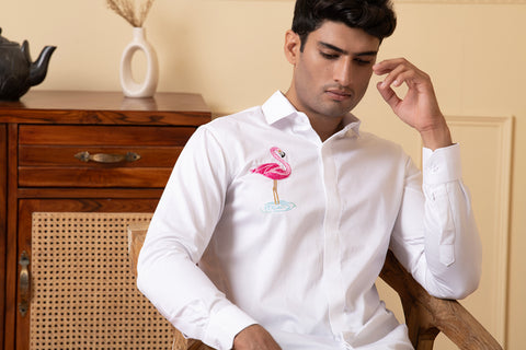 Swanique — White Machine Embroidered Giza Cotton Shirt
