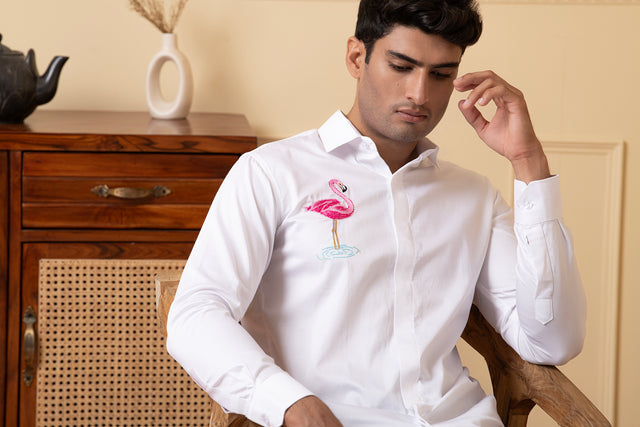 Swanique — White Machine Embroidered Giza Cotton Shirt