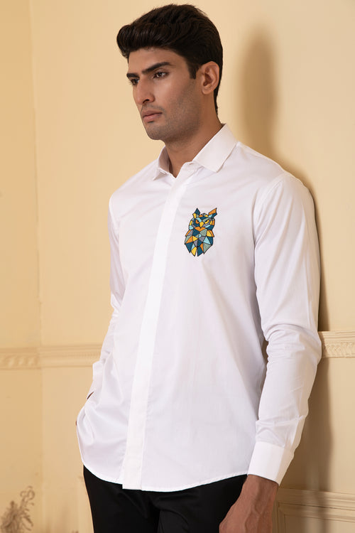 Owlusion — White Thread Embroidered Giza Cotton Shirt
