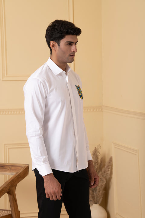 Owlusion — White Thread Embroidered Giza Cotton Shirt