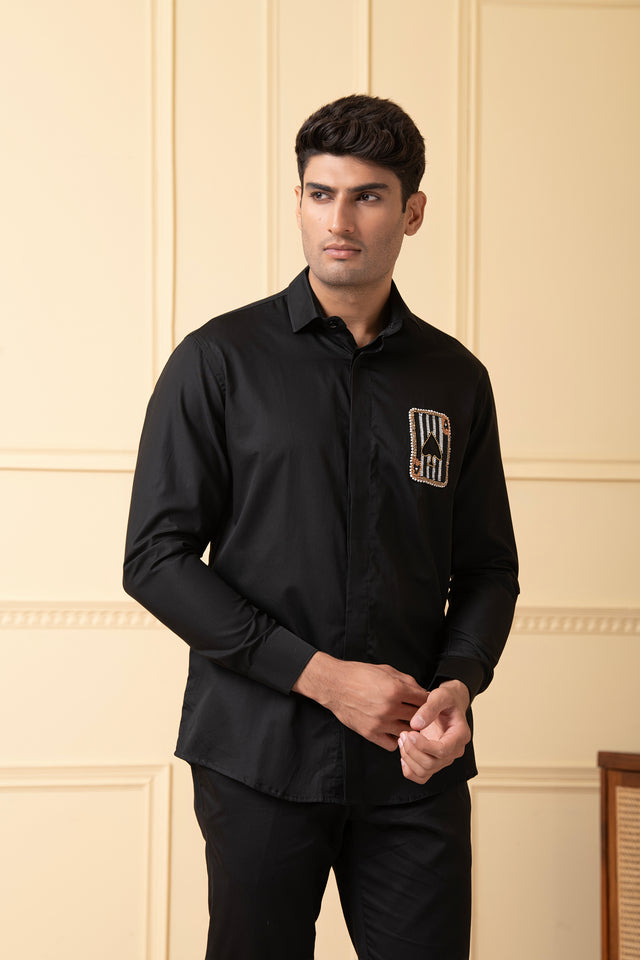 Suit — Black Hand Embroidered Giza Cotton Shirt