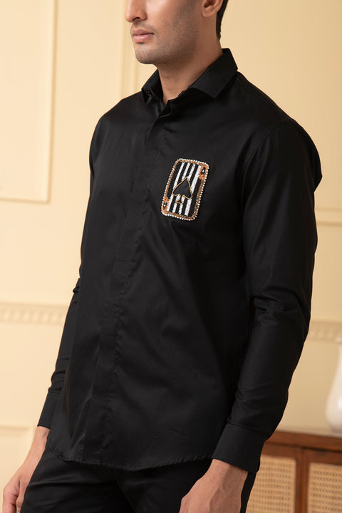 Suit — Black Hand Embroidered Giza Cotton Shirt
