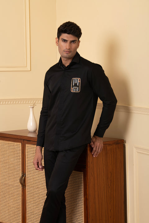 Suit — Black Hand Embroidered Giza Cotton Shirt