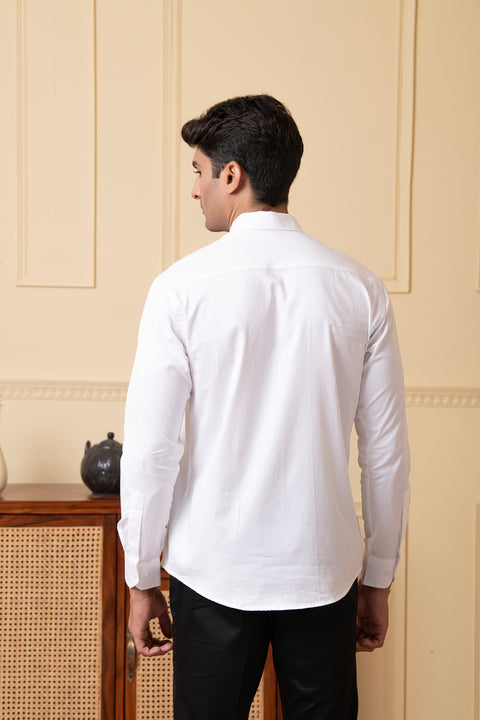 Aves — White Thread Embroidered Giza Cotton Shirt