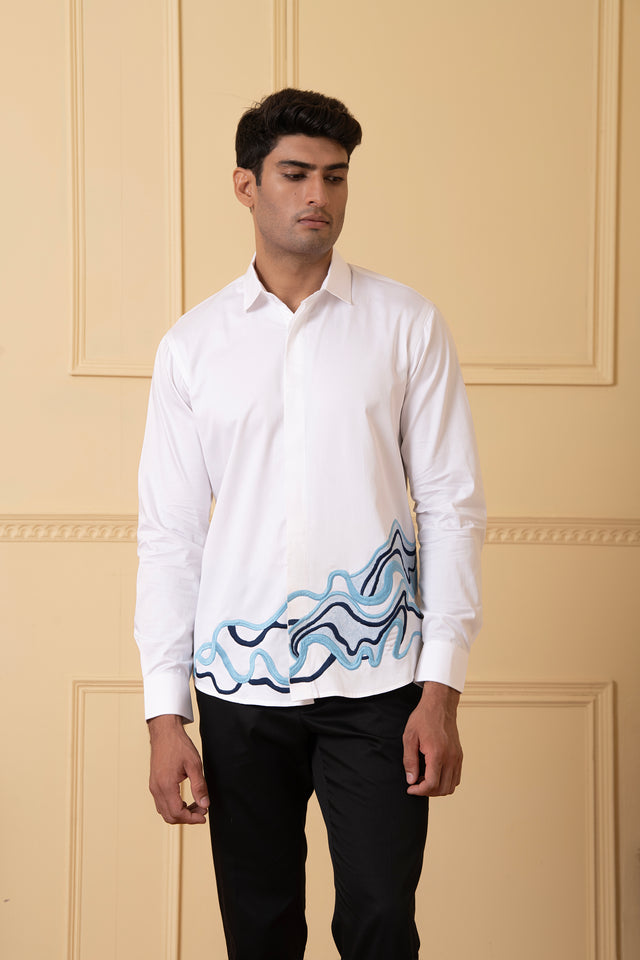 Celestial — White Thread Embroidered Giza Cotton Shirt