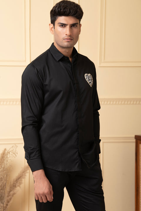 Felt — Black Hand Embroidered Giza Cotton Shirt