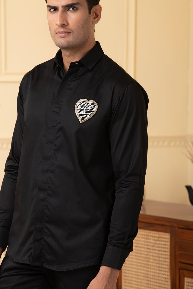 Felt — Black Hand Embroidered Giza Cotton Shirt