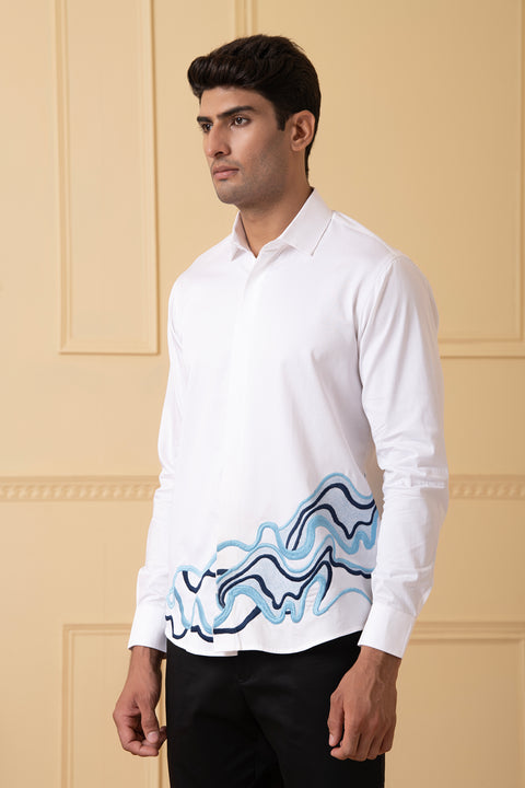 Celestial — White Thread Embroidered Giza Cotton Shirt