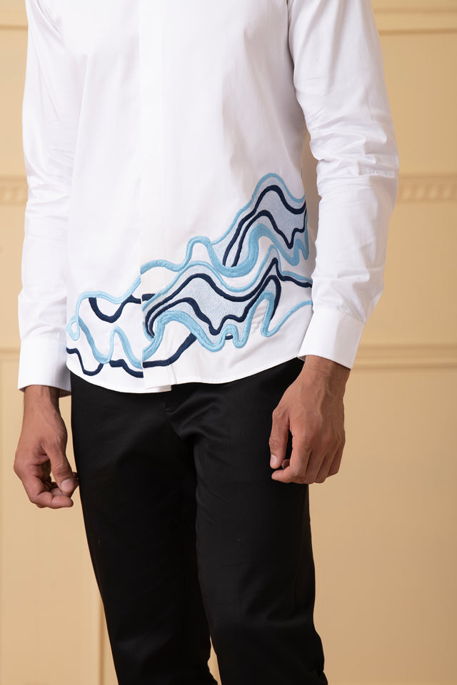 Celestial — White Thread Embroidered Giza Cotton Shirt