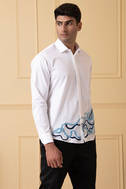 Celestial — White Thread Embroidered Giza Cotton Shirt
