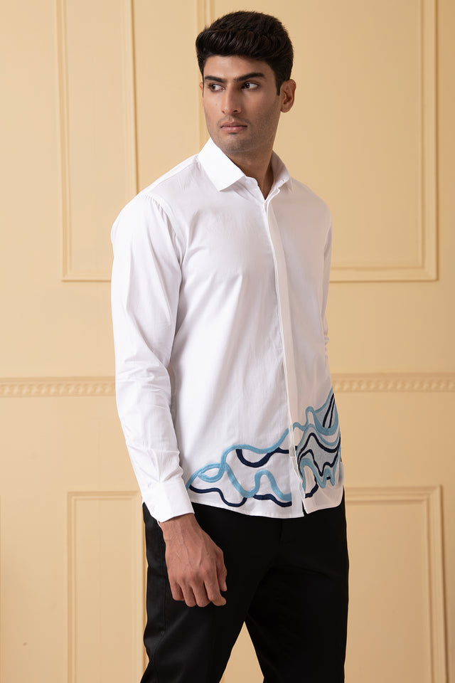 Celestial — White Thread Embroidered Giza Cotton Shirt