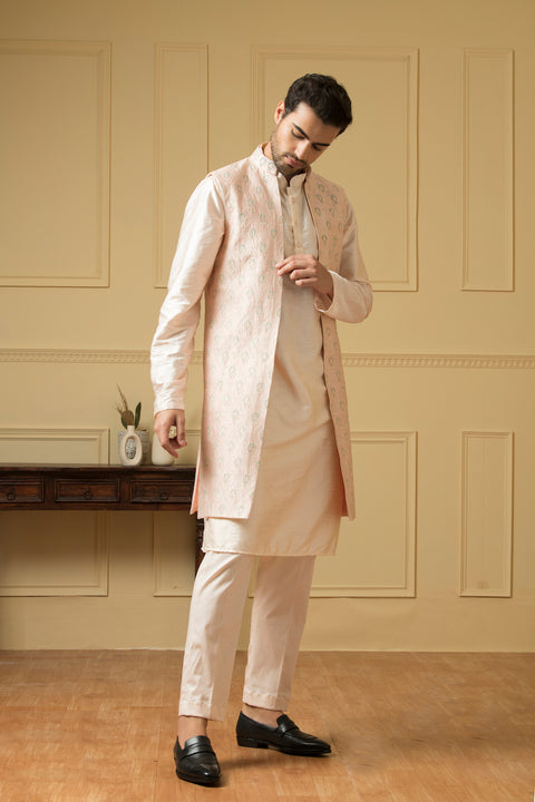 Mayaflor — Light Pink Embroidered Semi Raw Silk Indo-Western