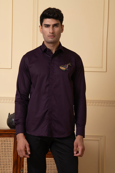 Marino — Purple Hand Embroidered Giza Cotton Shirt
