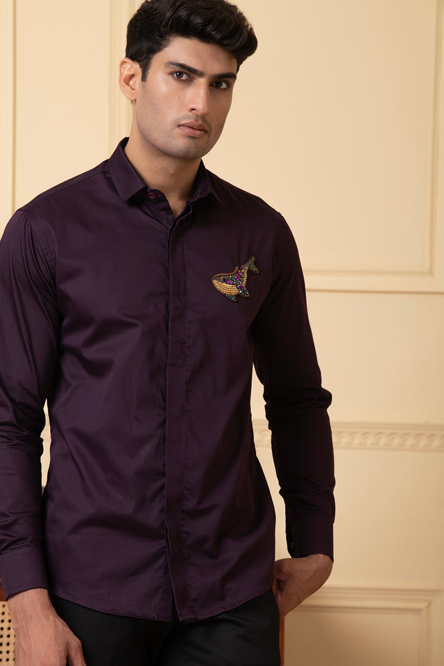 Marino — Purple Hand Embroidered Giza Cotton Shirt