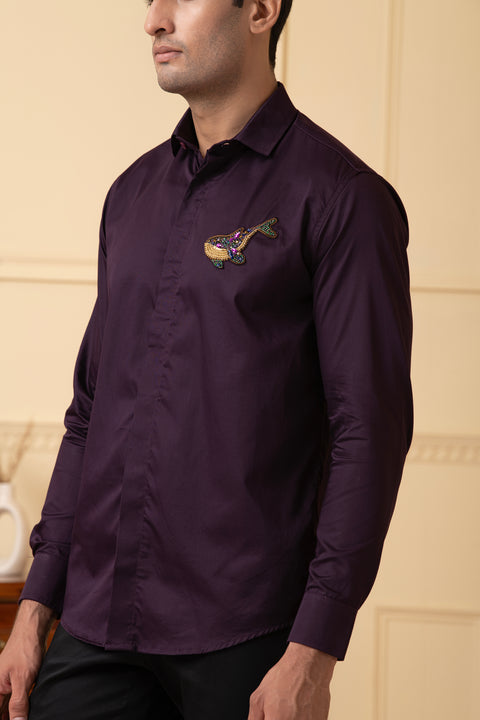 Marino — Purple Hand Embroidered Giza Cotton Shirt
